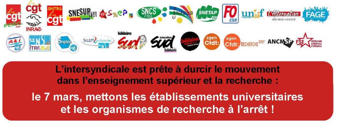 Le 7 mars, mettons les établissements universitaires et les organismes de recherche à l’arrêt !