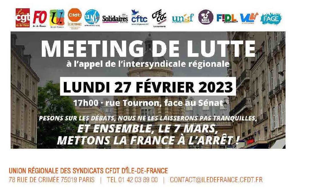 Rassemblement devant le SÉNAT le lundi 27 février 2023